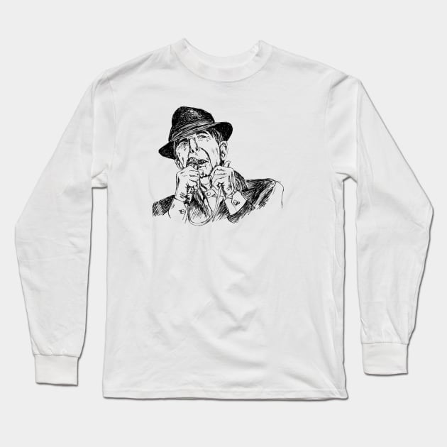 Leonard Cohen portrait Long Sleeve T-Shirt by rachelsfinelines